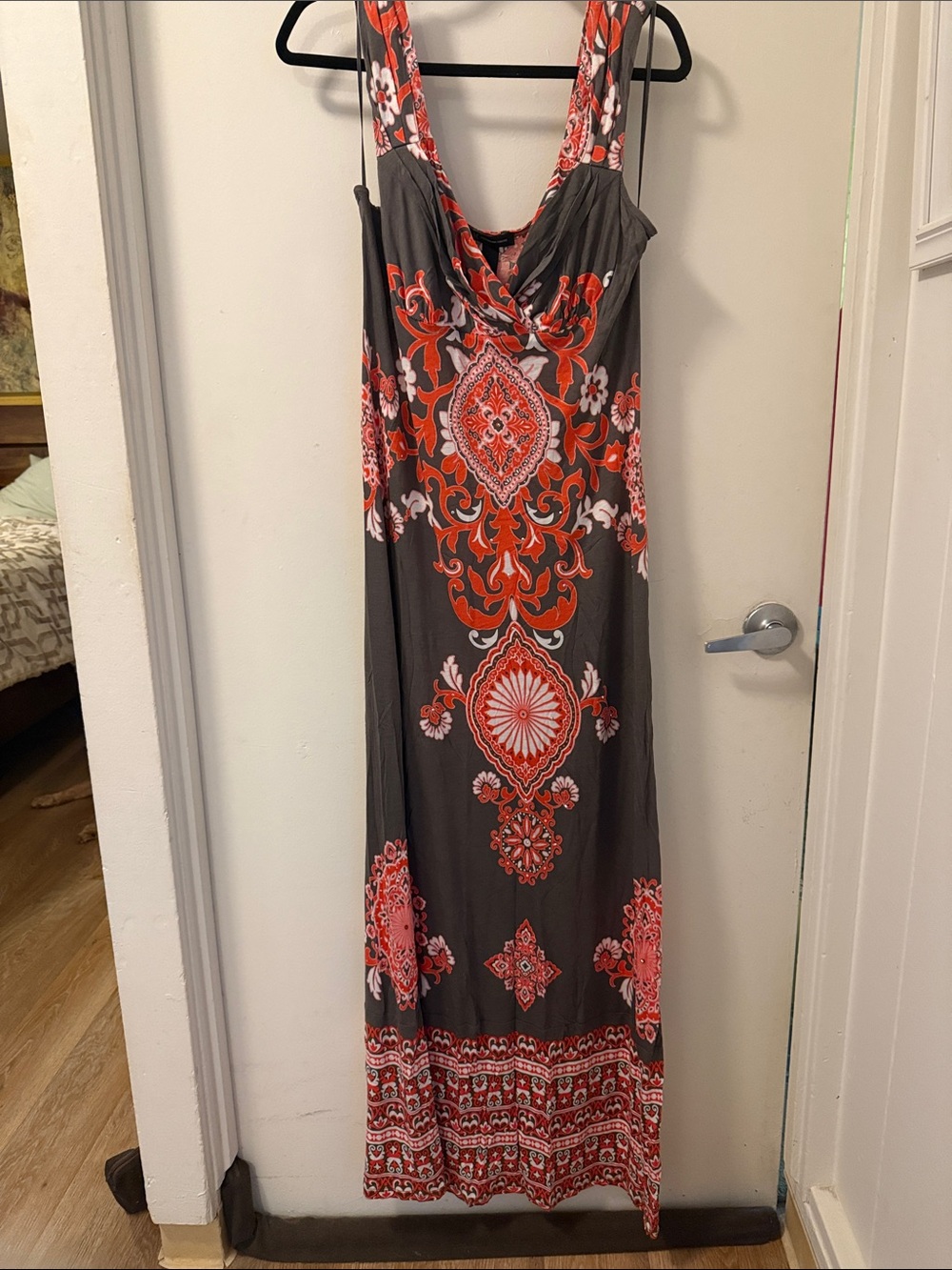 INC Gray and Orange Patterned sleeveless maxi dress